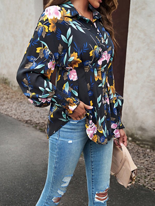 Women's Temperament Commuter Printed Long Sleeve Shirt - Top