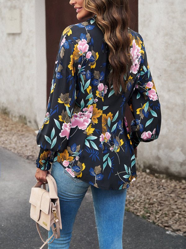 Women's Temperament Commuter Printed Long Sleeve Shirt - Top