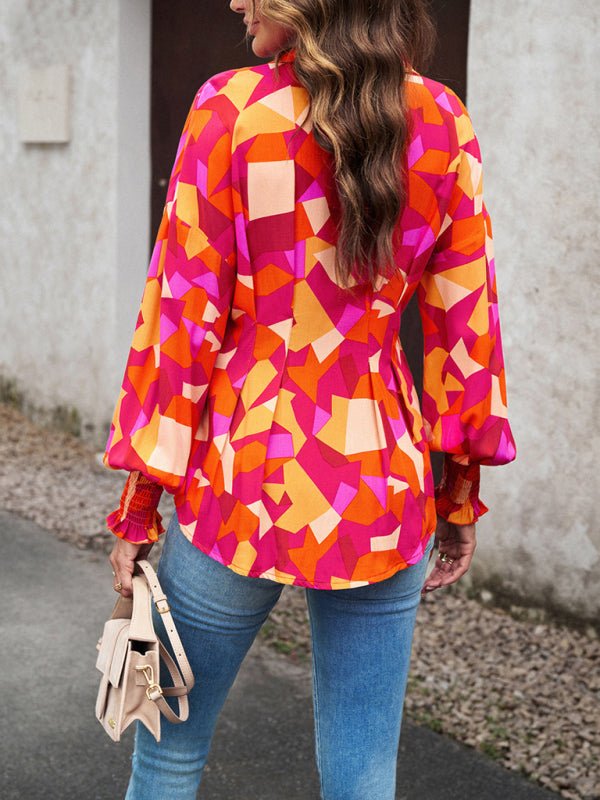 Women's Temperament Commuter Printed Long Sleeve Shirt - Top