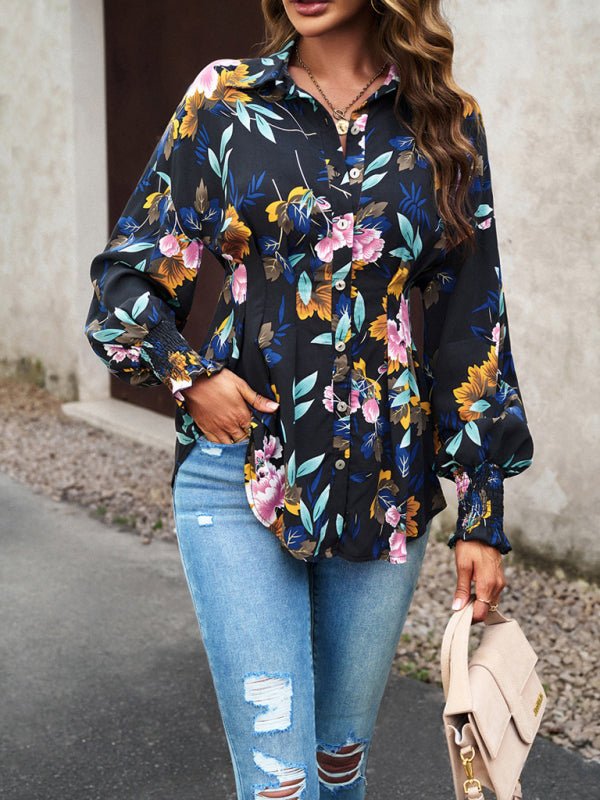 Women's Temperament Commuter Printed Long Sleeve Shirt - Top