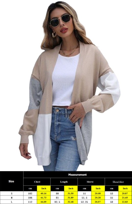 Women's Three - Color Contrast Sweater Cardigan - Outerwear