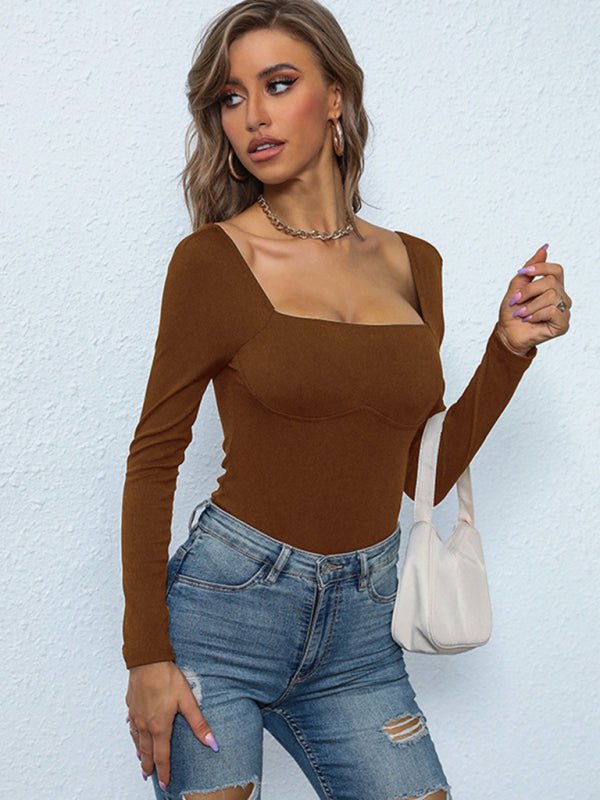 Women's Tight Neck Ribbed Knitted Jumpsuit - 