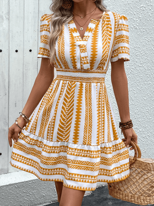 Women's V Neck Bohemian V Neck Short Sleeve Printed Dress - Vacation Dress