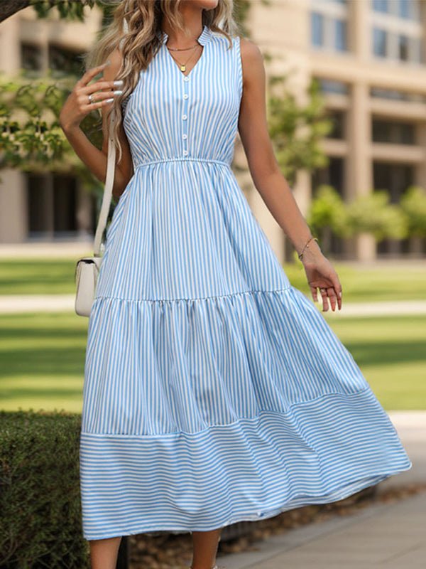 Women's vertical striped sleeveless dress - Formal Dress