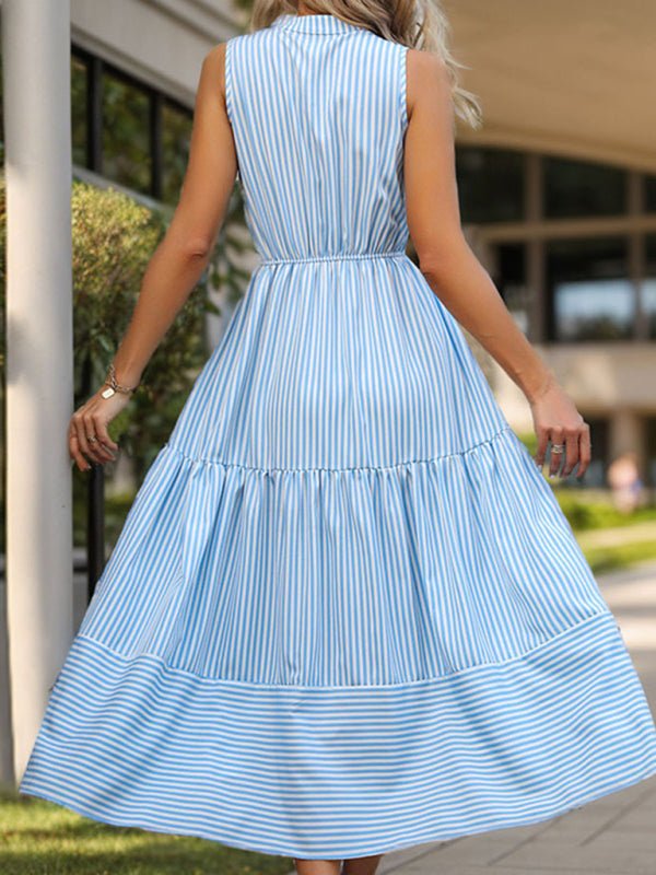 Women's vertical striped sleeveless dress - Formal Dress