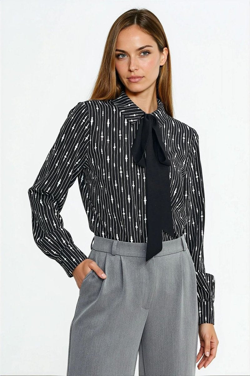 Women's Viscose Long Sleeve Shirt with Scarf - 