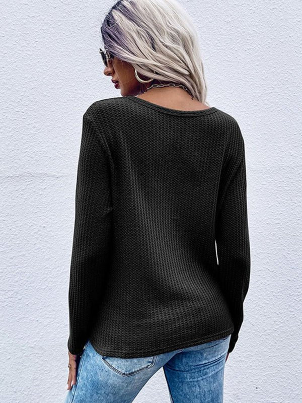 women's waffle kink thin solid color bottoming knitted sweater - Outerwear