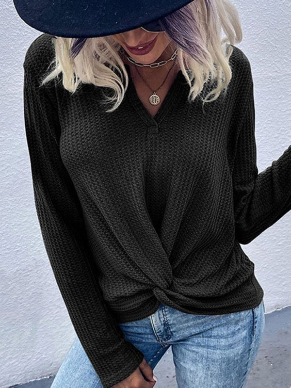 women's waffle kink thin solid color bottoming knitted sweater - Outerwear
