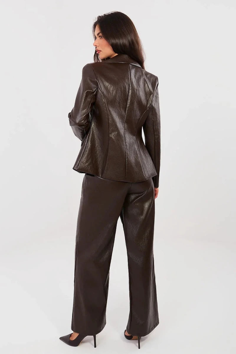 Women's Wide Leg Faux Leather Pants - 