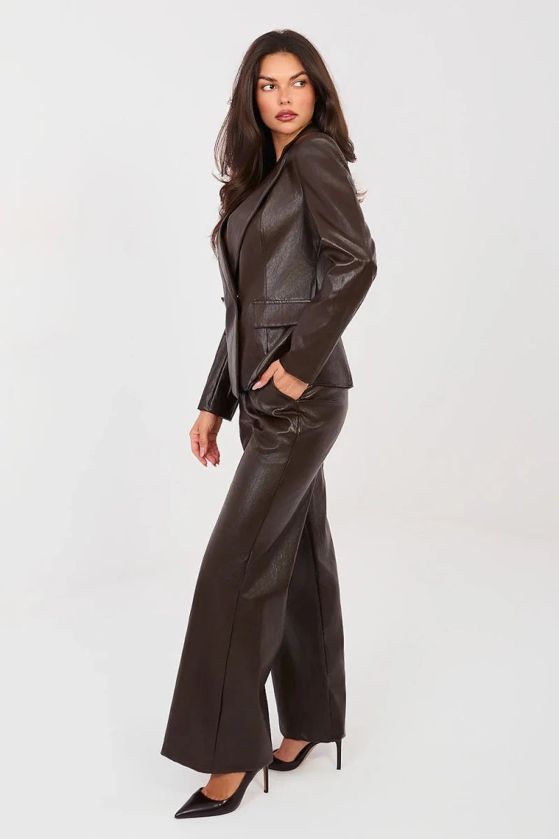 Women's Wide Leg Faux Leather Pants - 