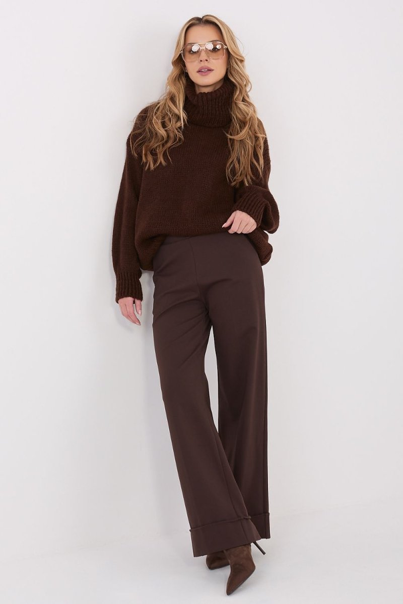 Women's Wide Leg Trousers with Elastic Waist - 