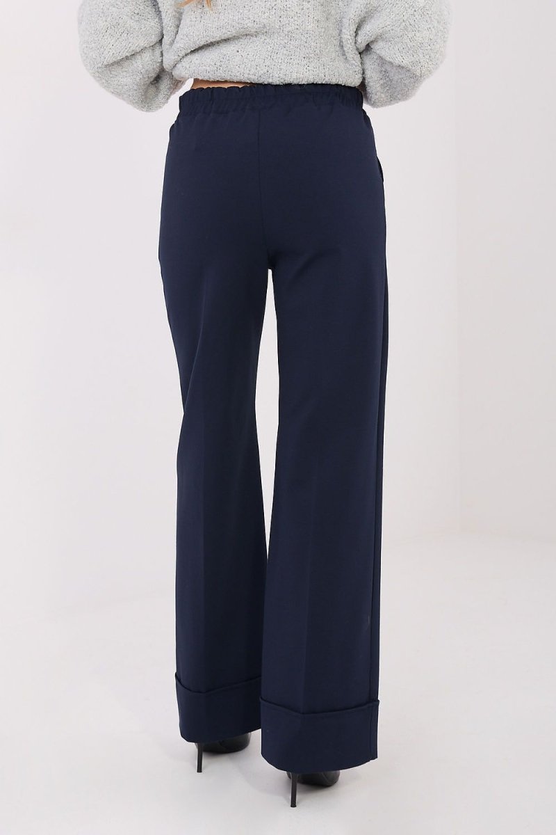 Women's Wide Leg Trousers with Elastic Waist - 