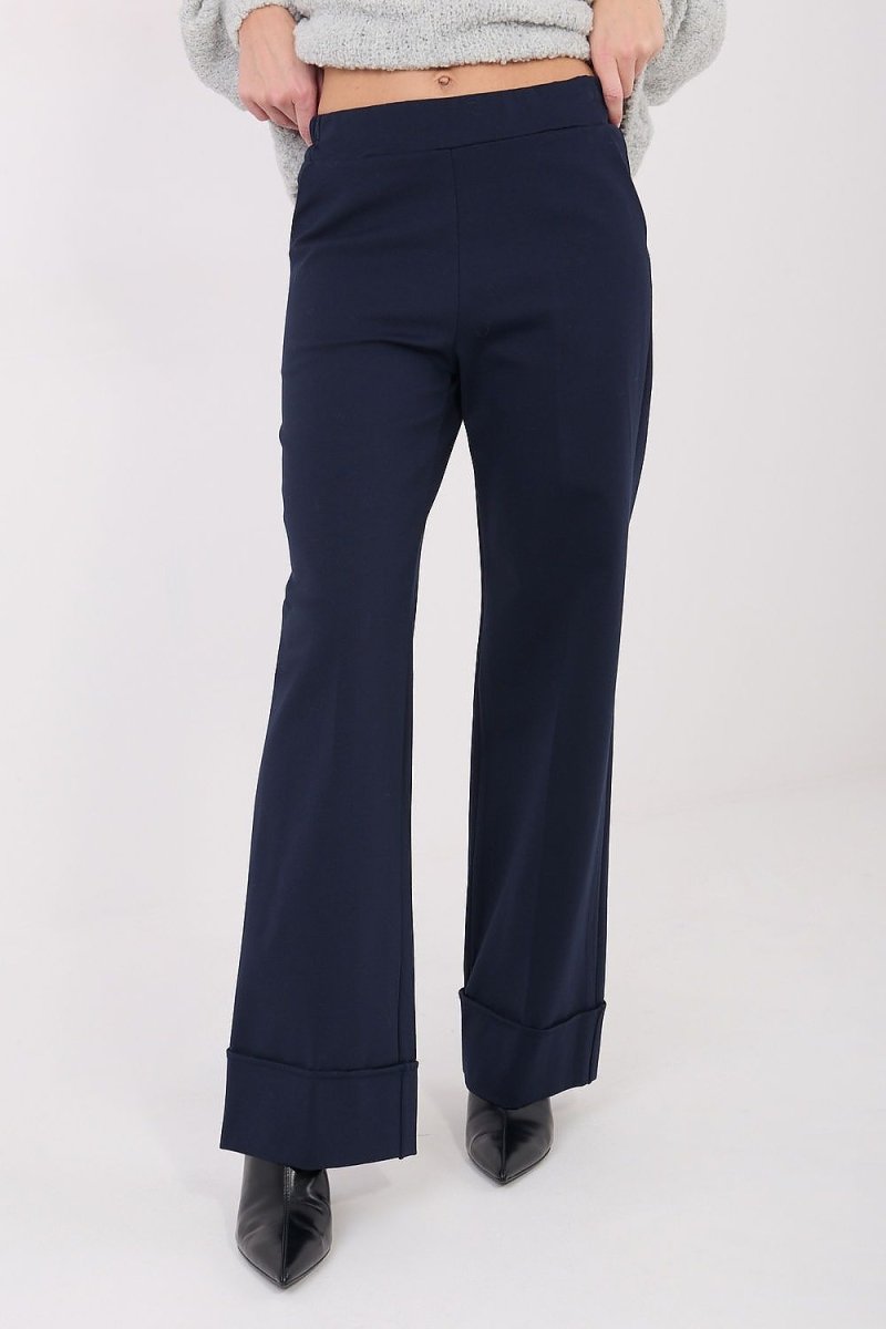 Women's Wide Leg Trousers with Elastic Waist - 