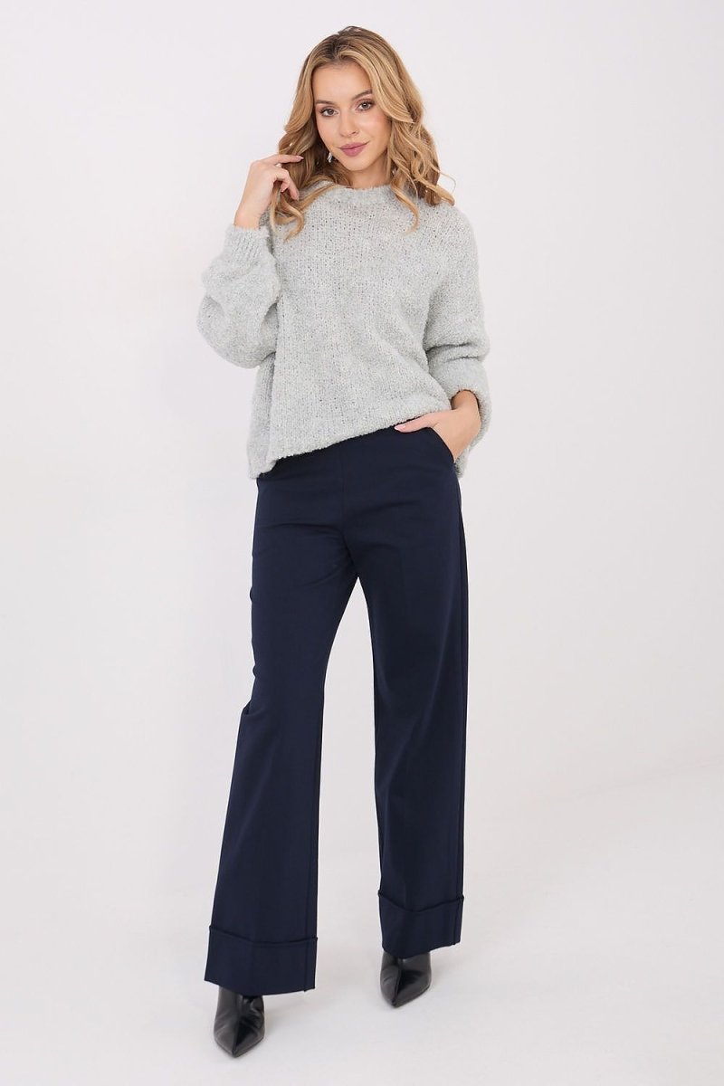 Women's Wide Leg Trousers with Elastic Waist - 
