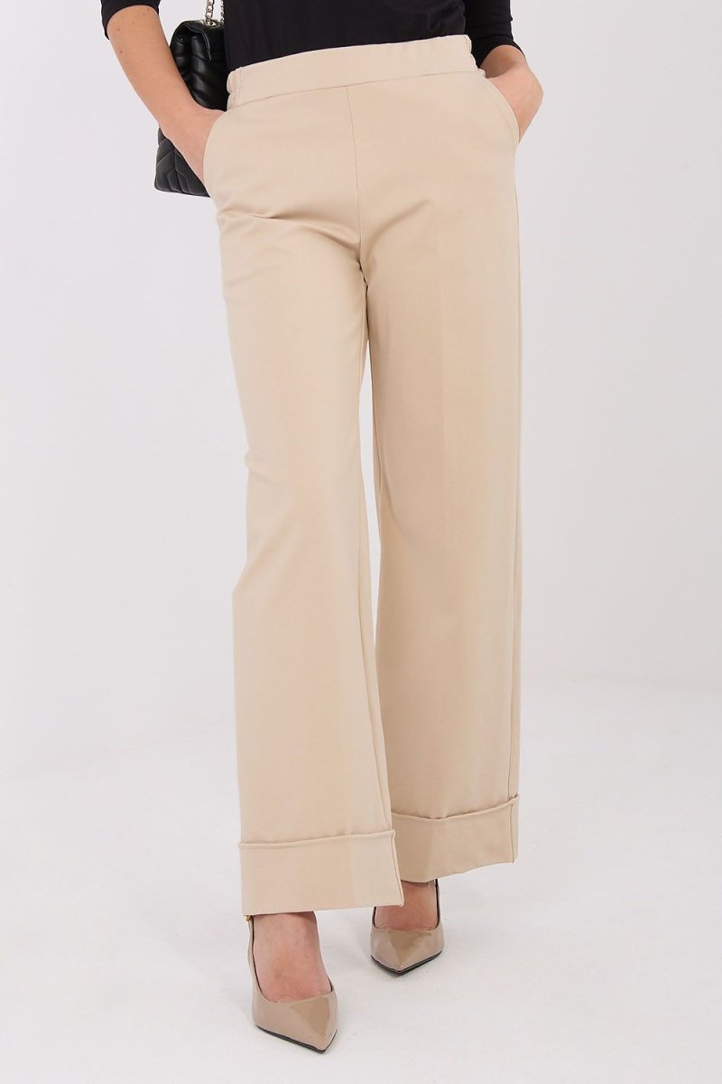Women's Wide Leg Trousers with Elastic Waist - 