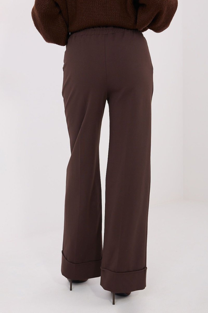 Women's Wide Leg Trousers with Elastic Waist - 
