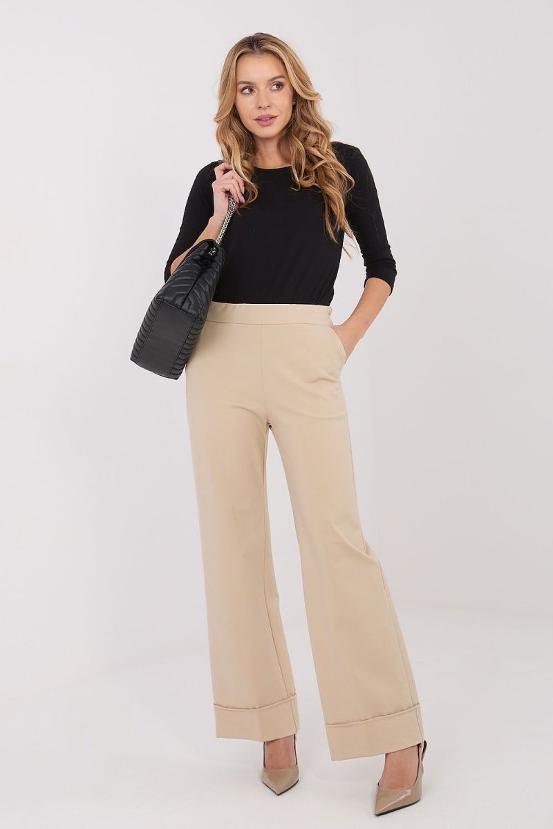 Women's Wide Leg Trousers with Elastic Waist - 