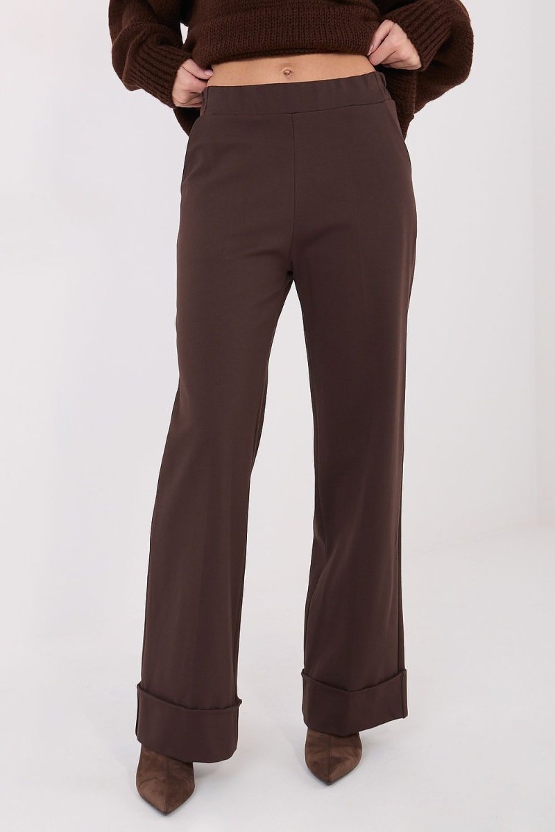 Women's Wide Leg Trousers with Elastic Waist - 