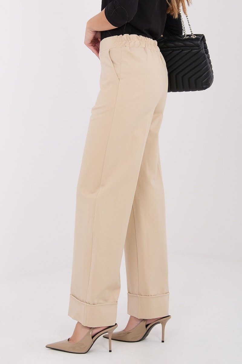 Women's Wide Leg Trousers with Elastic Waist - 