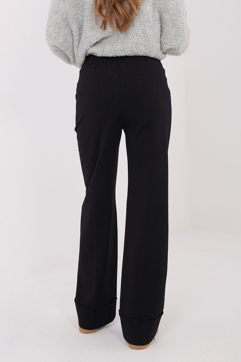 Women's Wide Leg Trousers with Elastic Waist - 