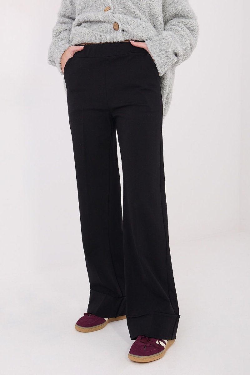 Women's Wide Leg Trousers with Elastic Waist - 