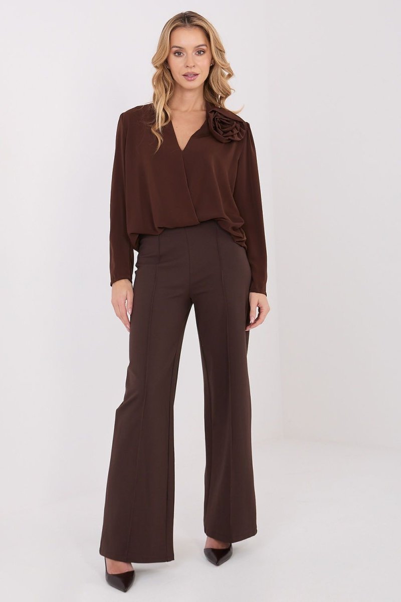Women's Wide Leg Trousers with High Waist - 