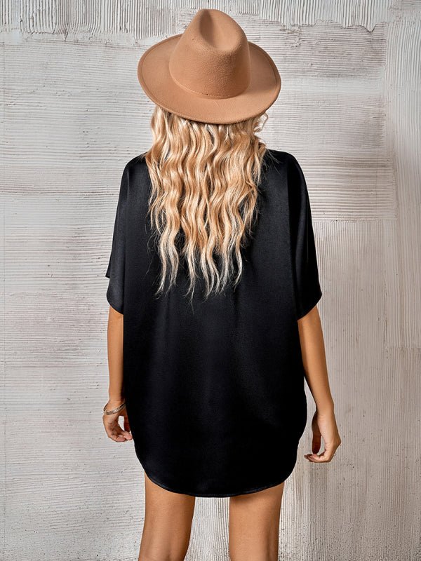 Women's woven casual loose short - sleeved shirt - Top