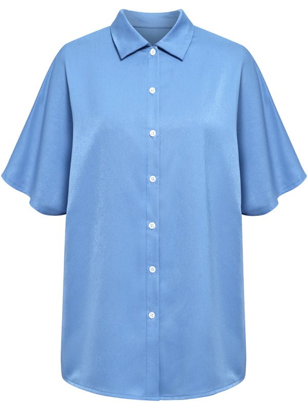 Women's woven casual loose short - sleeved shirt - Top
