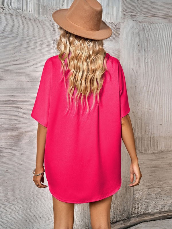 Women's woven casual loose short - sleeved shirt - Top