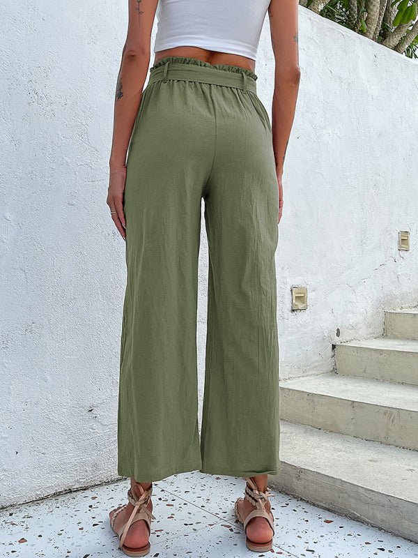 Women's woven cotton cropped casual wide - leg pants - Bottoms