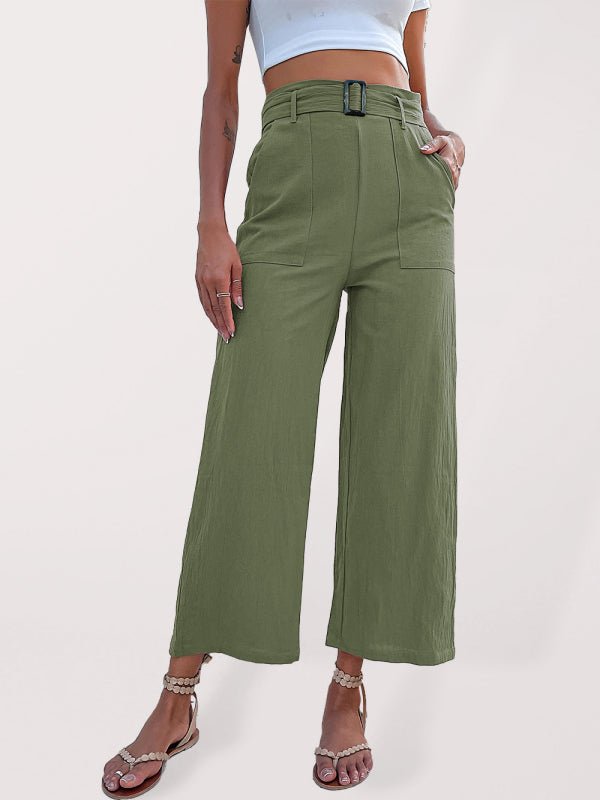 Women's woven cotton cropped casual wide - leg pants - Bottoms