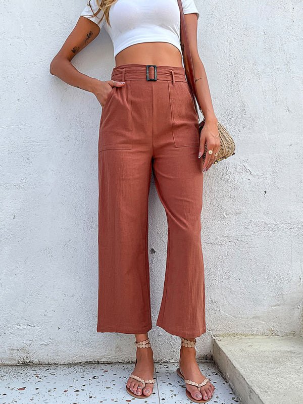 Women's woven cotton cropped casual wide - leg pants - Bottoms