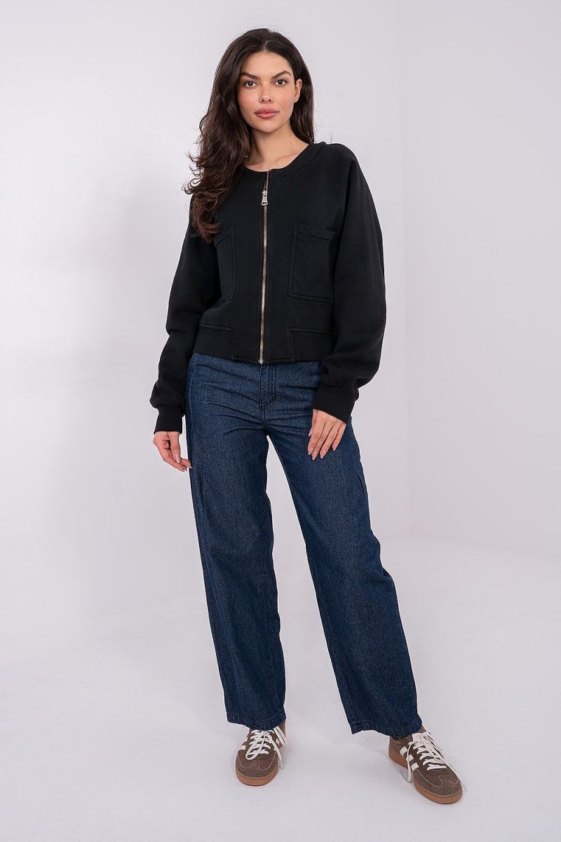 Women's Zipper Sweatshirt with Pockets - 