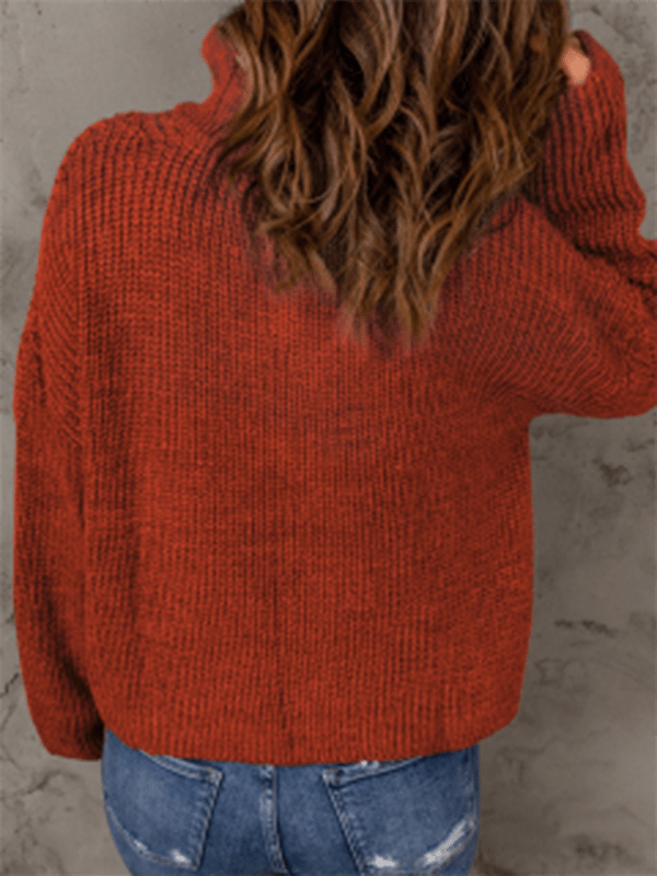 Women's zippered loose turtleneck long sleeve pullover sweater - Outerwear