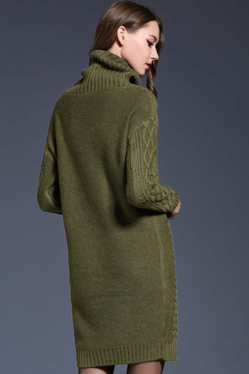 Woven Right Full Size Mixed Knit Cowl Neck Dropped Shoulder Sweater Dress - Sweater Dress