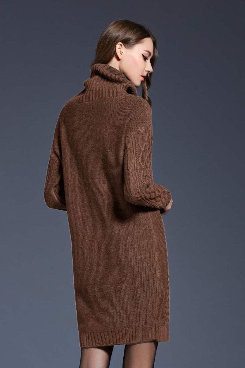 Woven Right Full Size Mixed Knit Cowl Neck Dropped Shoulder Sweater Dress - Sweater Dress