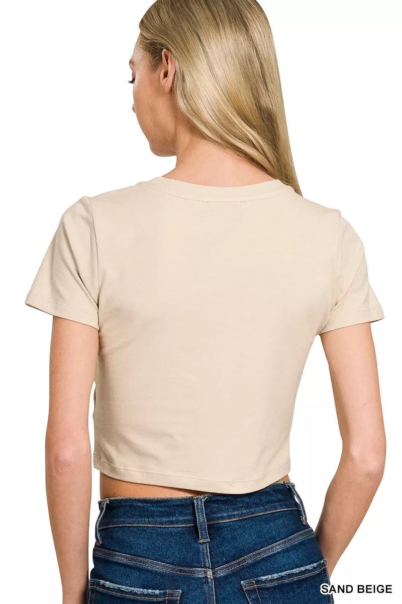 Zenana Cotton Short Sleeve Round Neck Cropped Top - 