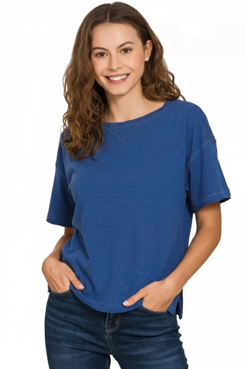 Zenana Cotton Slub Short Sleeve Tee - 