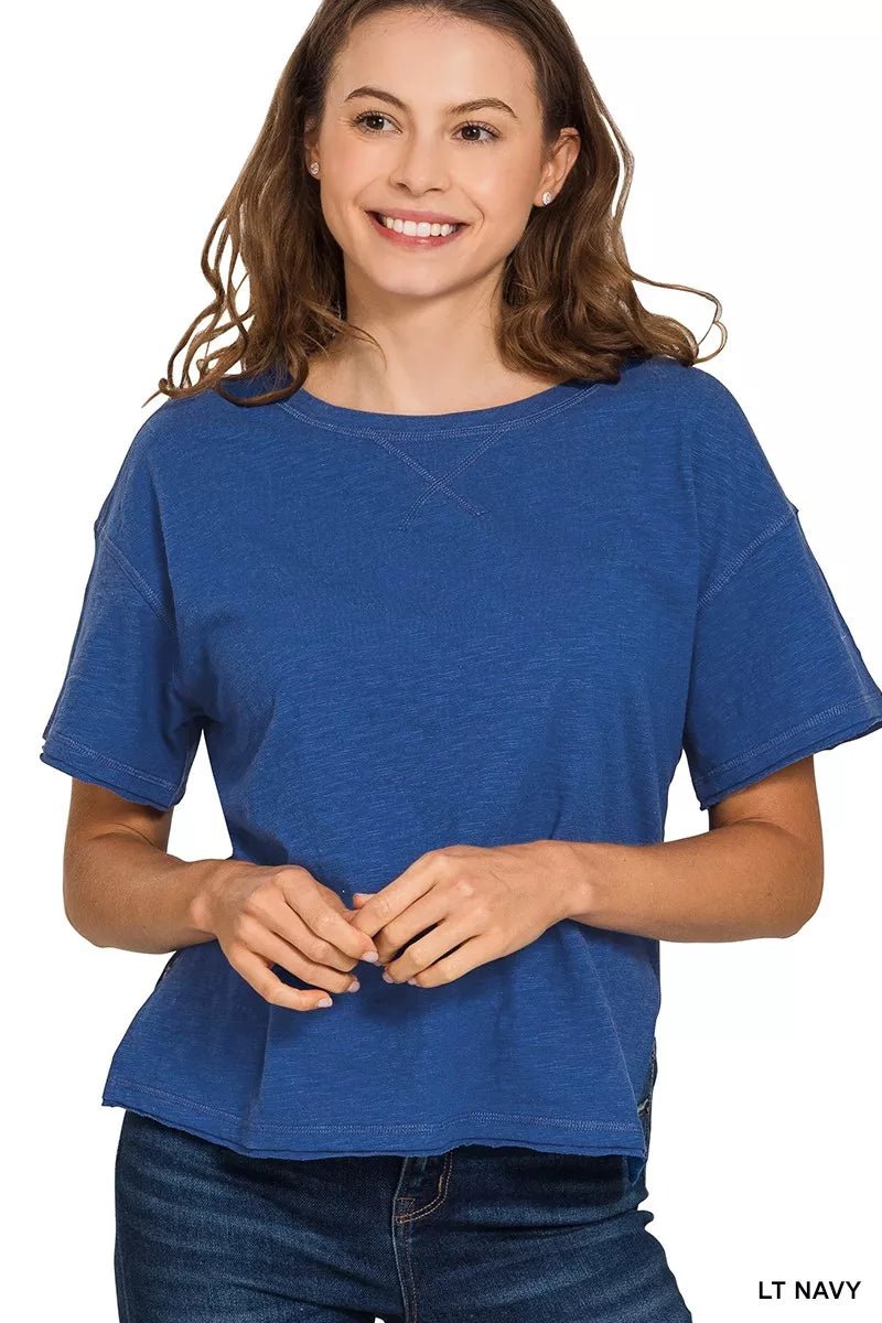 Zenana Cotton Slub Short Sleeve Tee - 