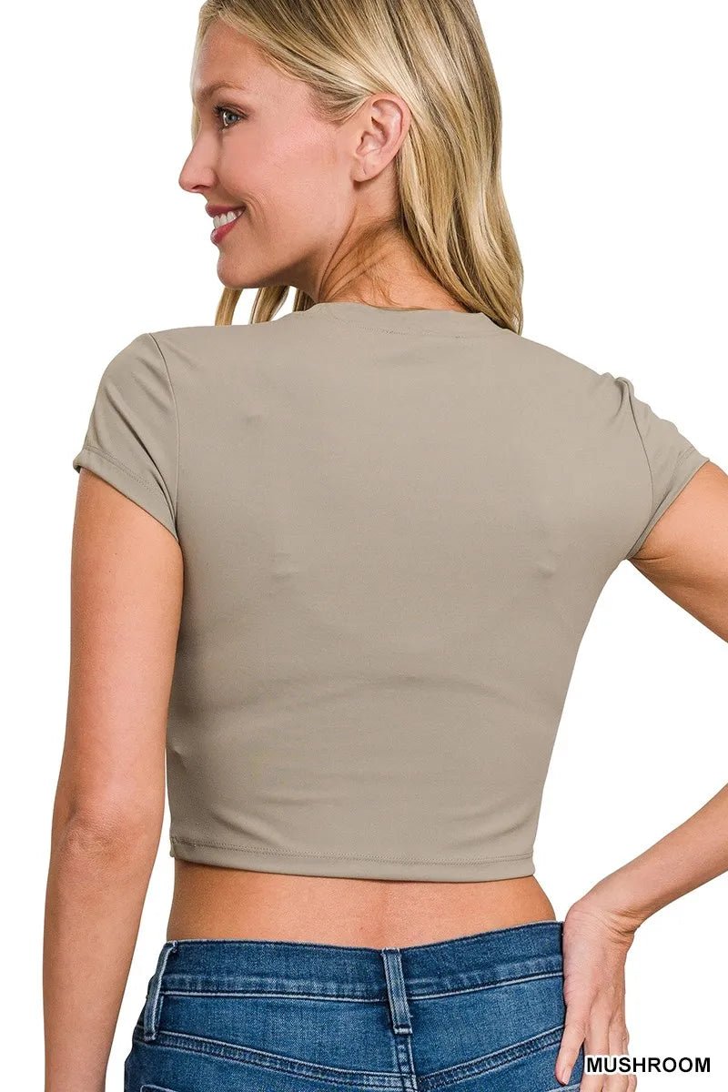Zenana Cropped Interlock Short Sleeve Top - 