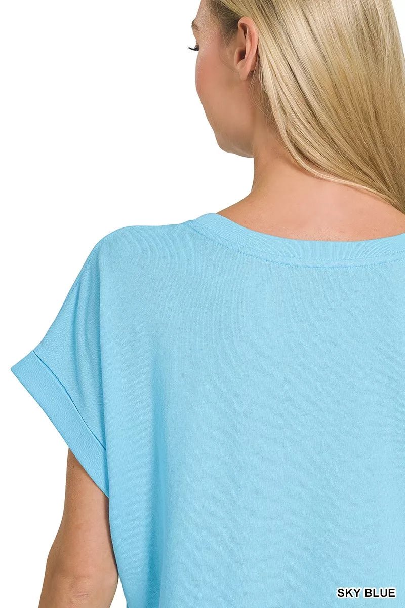 Zenana Cuffed Front Pocket Short Sleeve Tee - 
