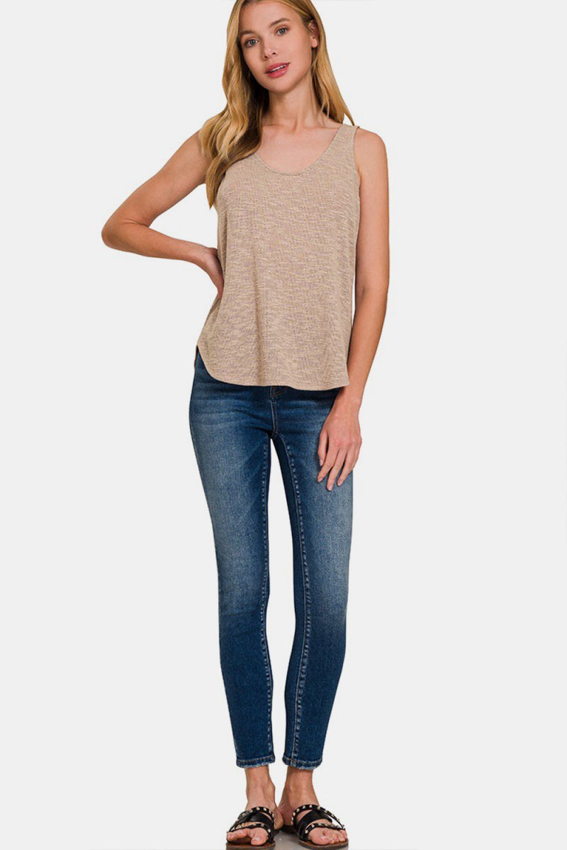 Zenana Curved Hem Round Neck Tank - Top