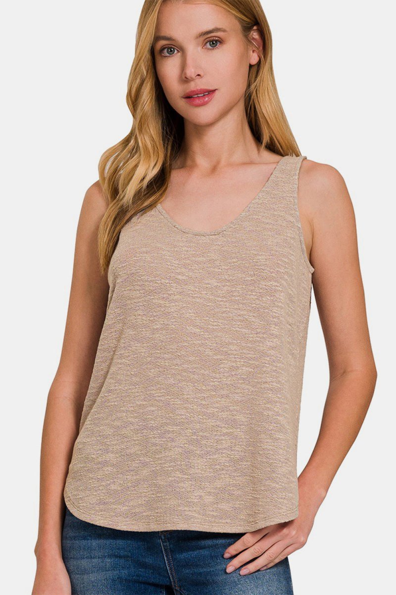 Zenana Curved Hem Round Neck Tank - Top