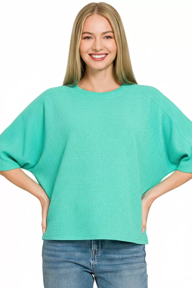 Zenana Double Knit Short Sleeve Top - 