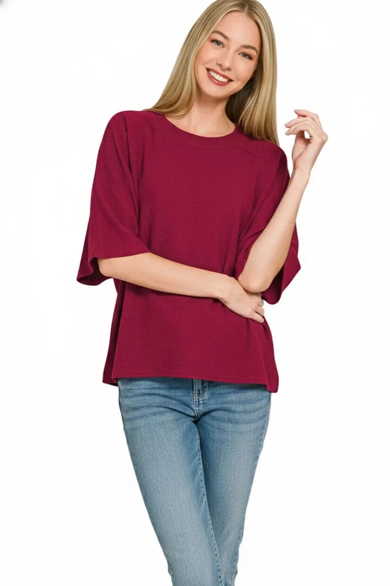 Zenana Double Knit Short Sleeve Top - 