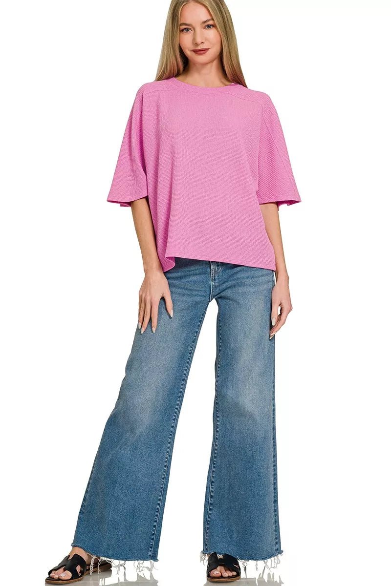 Zenana Double Knit Short Sleeve Top - 