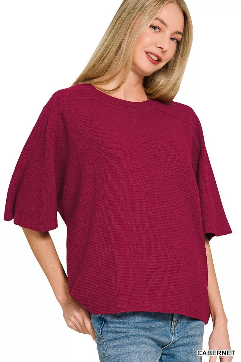 Zenana Double Knit Short Sleeve Top - 