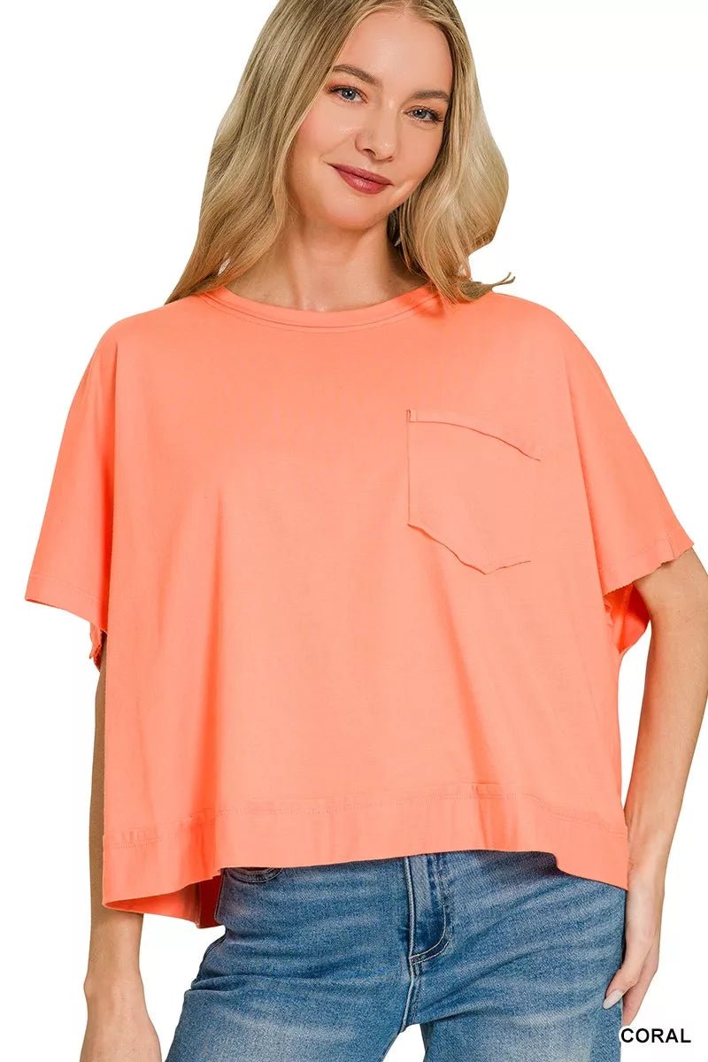 Zenana Exposed Seam Boxy Top - Coral - 