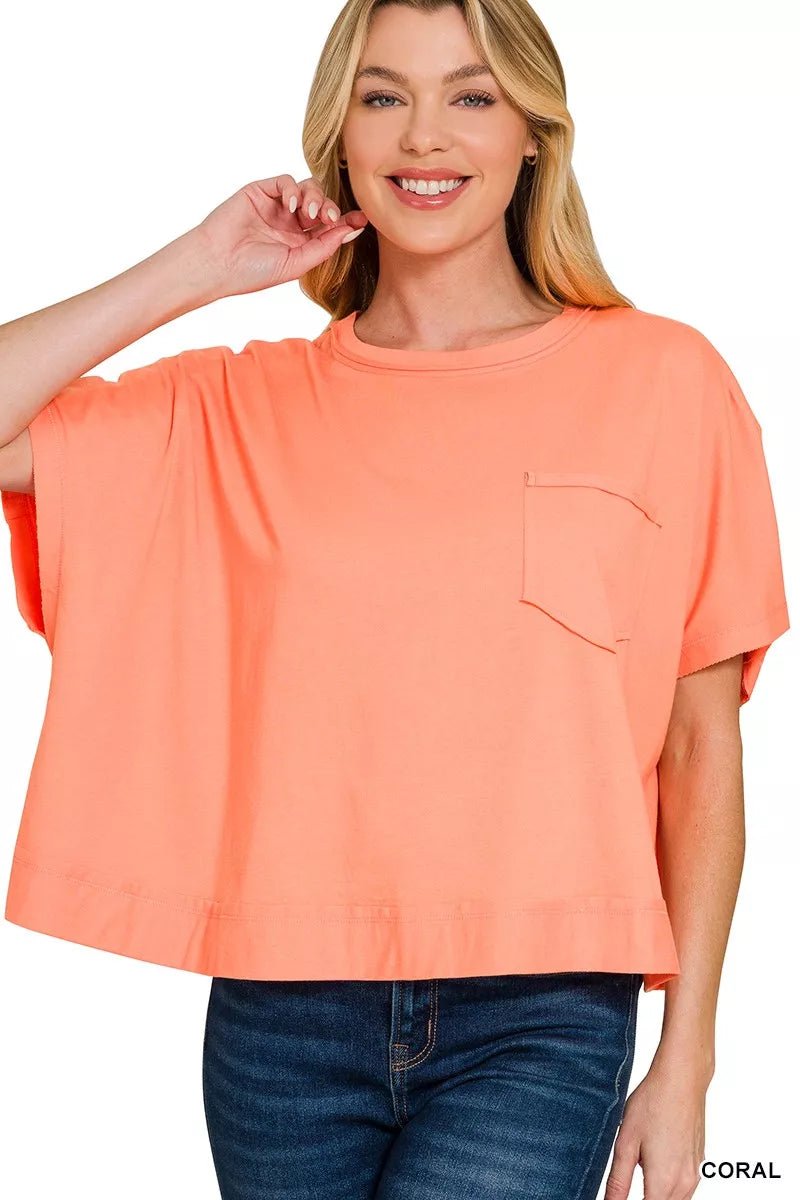 Zenana Exposed Seam Boxy Top - Coral - 