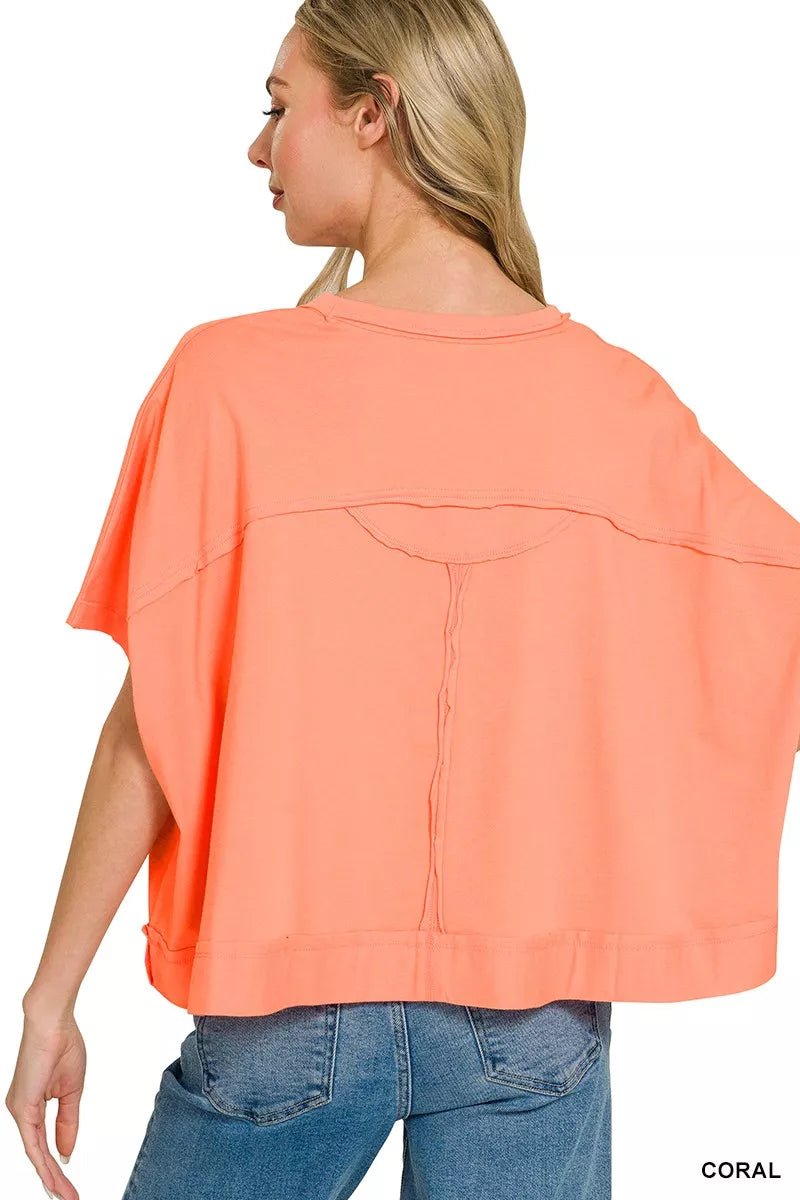 Zenana Exposed Seam Boxy Top - Coral - 